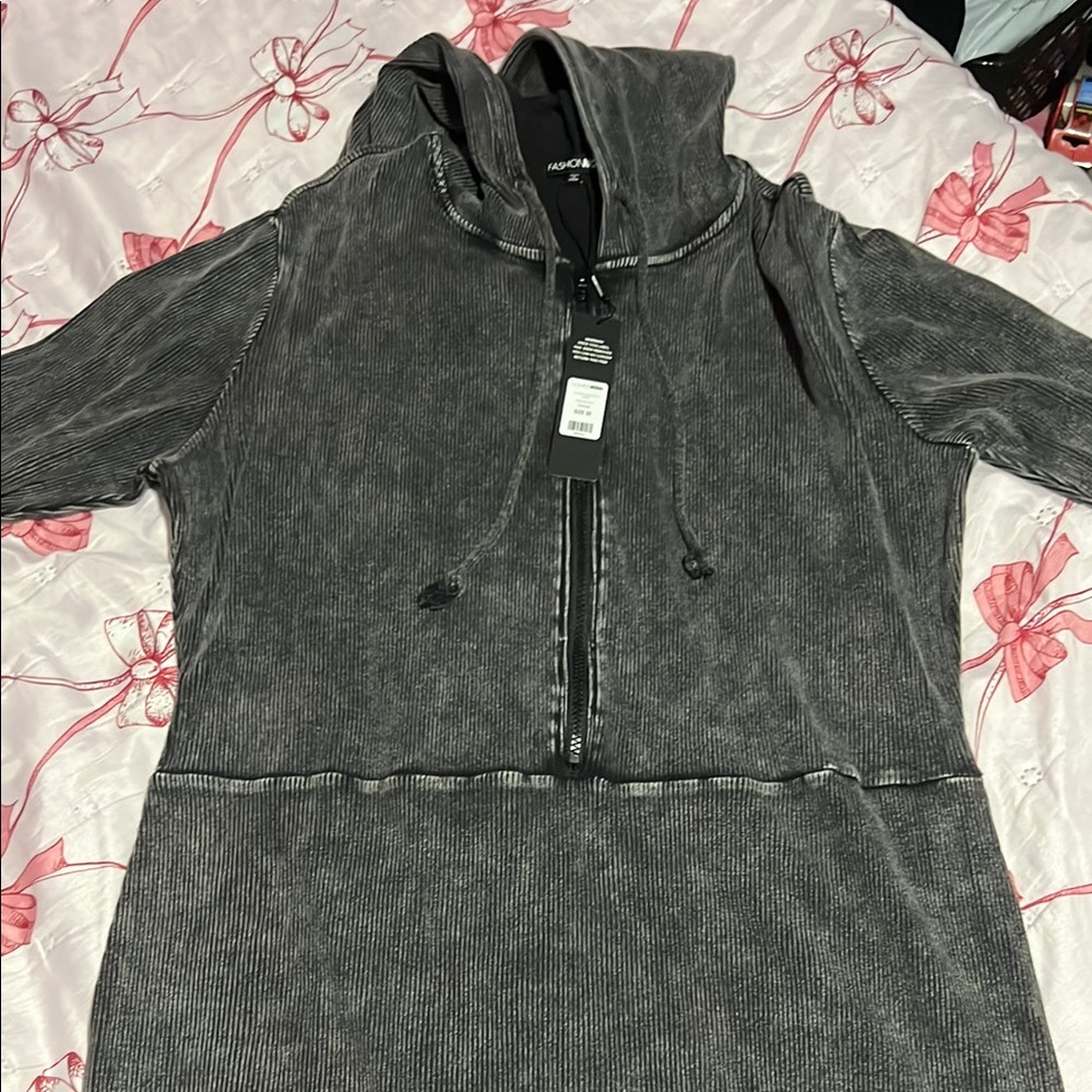 Gray Hooded Sweatshirt Dress